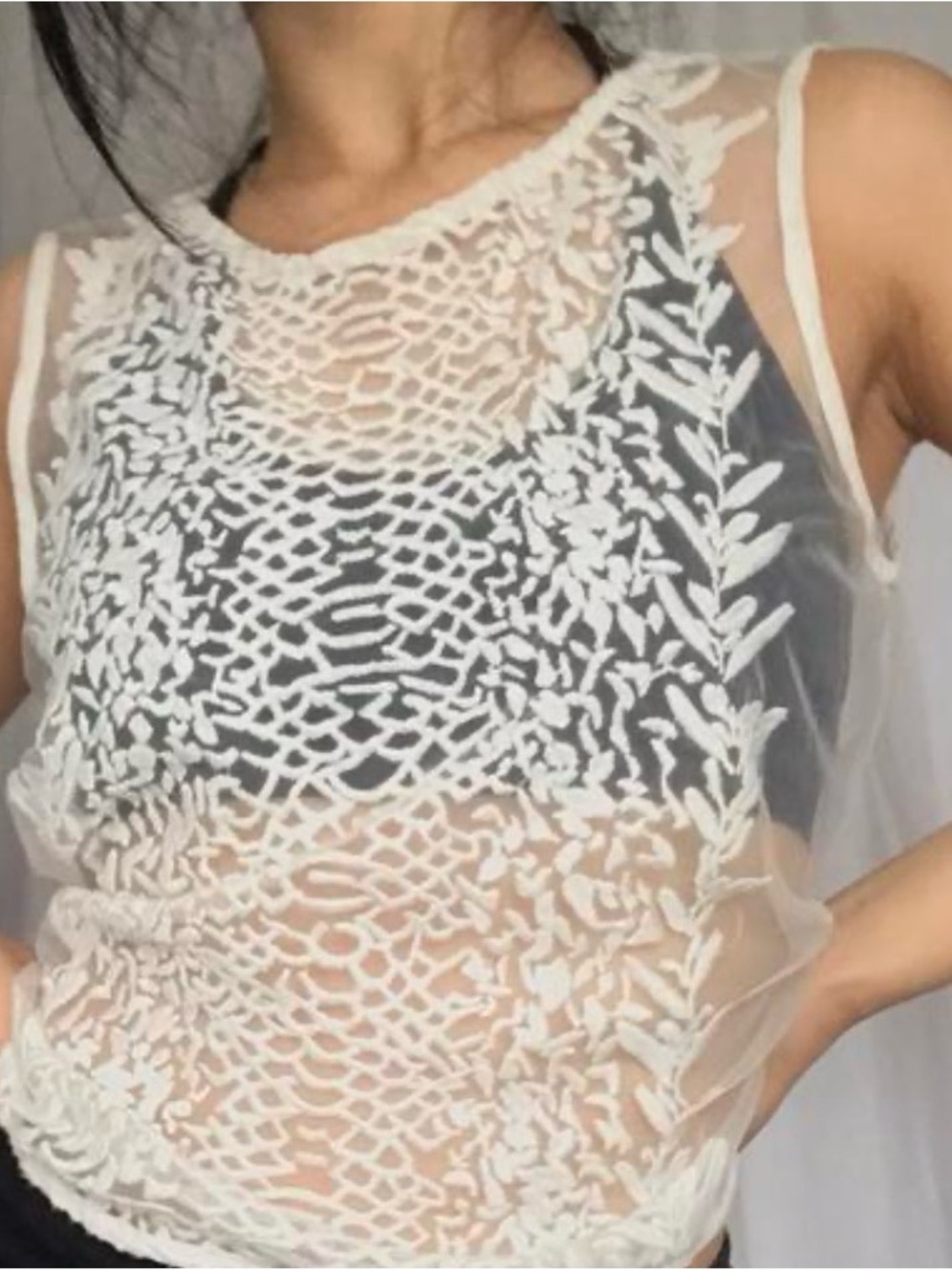 All Saints Sheer cream Embroidered Sleeveless Dress Top size 2